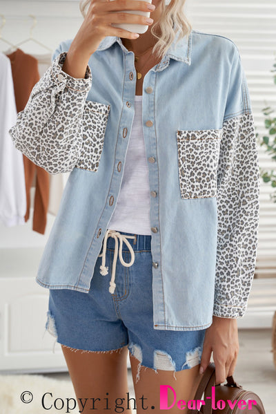 Double Take Leopard Contrast Denim Top Southern Soul Collectives