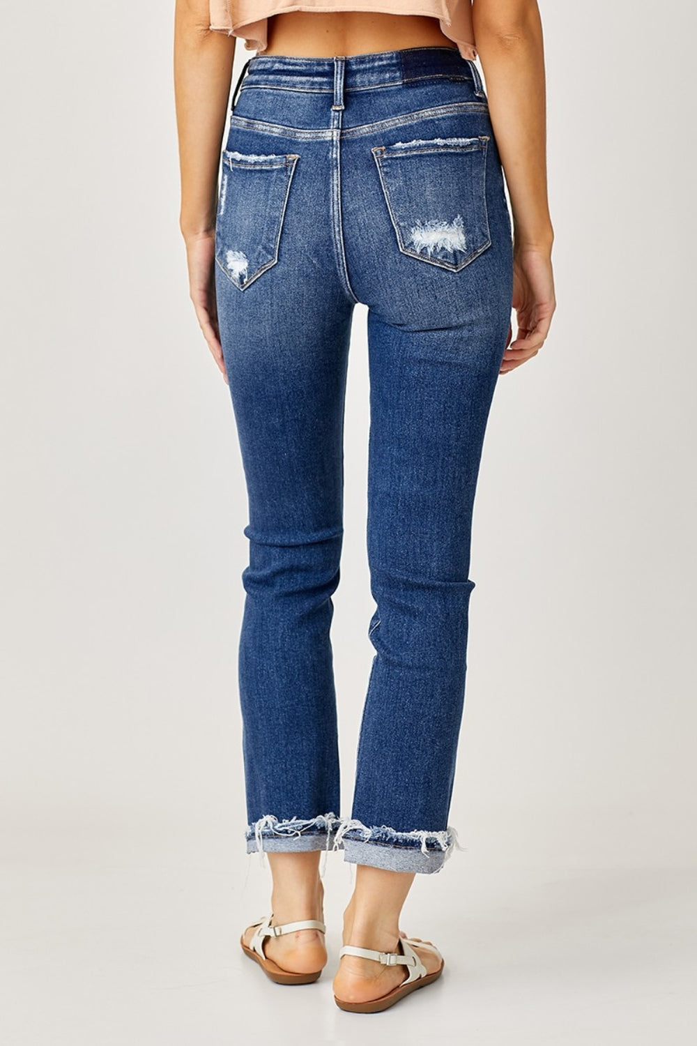 Risen High-Rise Frayed Cuffed Straight Jeans Southern Soul Collectives