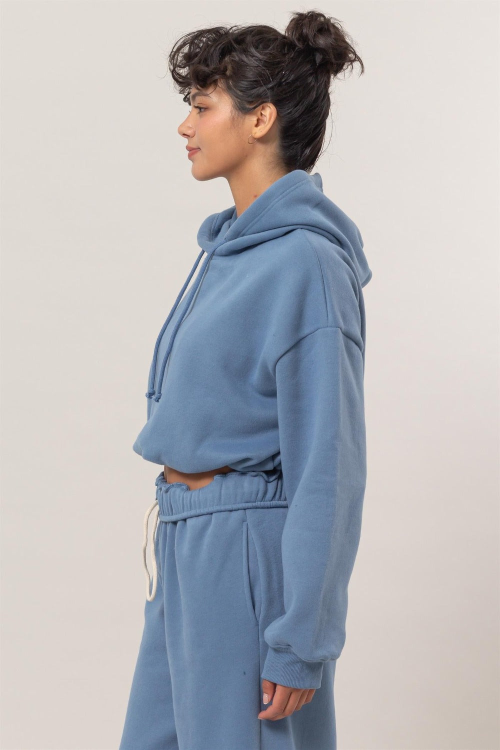 Bubble Hem Cropped Hoodie in Gray Blue Southern Soul Collectives