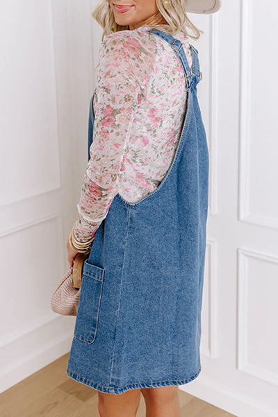 Square Neck Wide Strap Denim Overall Dress Southern Soul Collectives