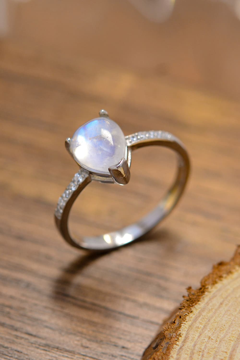 High Quality Natural Moonstone Teardrop Side Stone Ring Southern Soul Collectives