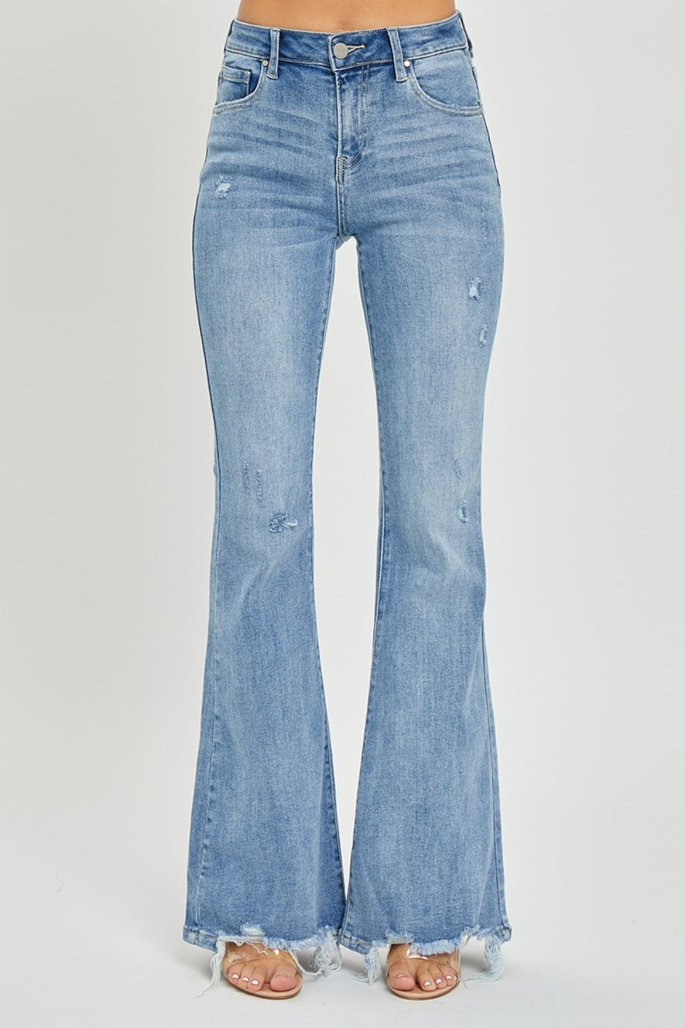 Risen High Rise Frayed Hem Flare Jeans Southern Soul Collectives