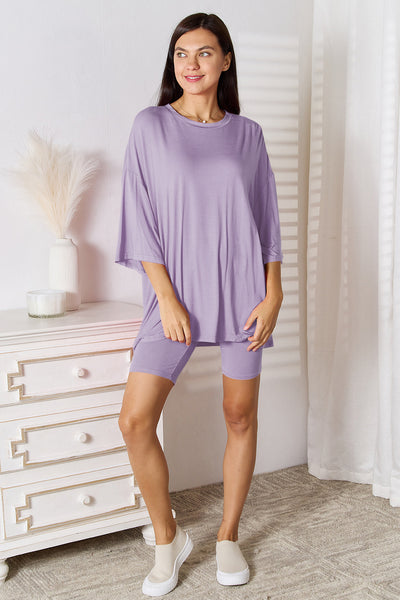 Soft Rayon Three-Quarter Sleeve Top and Shorts Set in Multiple Colors