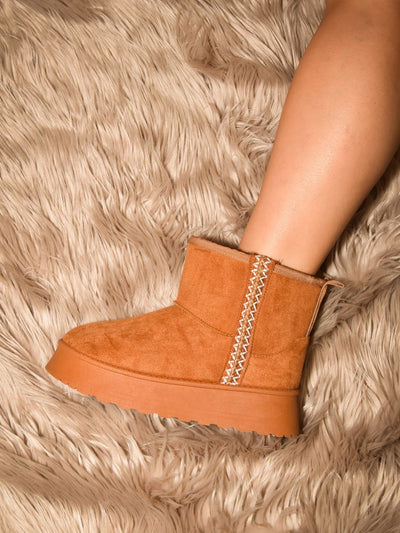 Round Toe Platform Boots with Side Detailing in Caramel Southern Soul Collectives