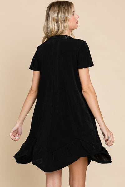 Hey Girl Notched Short Sleeve Mini Dress with Pockets in Black Southern Soul Collectives