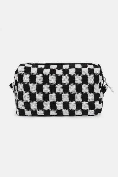 Zenana Checkered Pattern Knitted Cosmetic Pouch Makeup Bag in Multple Colors Southern Soul Collectives