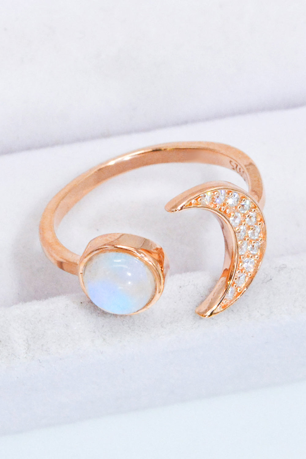 Natural Moonstone and Zircon Sun & Moon Open Ring Southern Soul Collectives