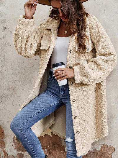 Fuzzy Button Up Dropped Shoulder Long Sleeve Coat Southern Soul Collectives