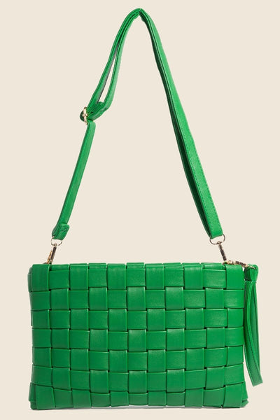 Vegan Leather Basket Weave Crossbody Bag in Two Colors