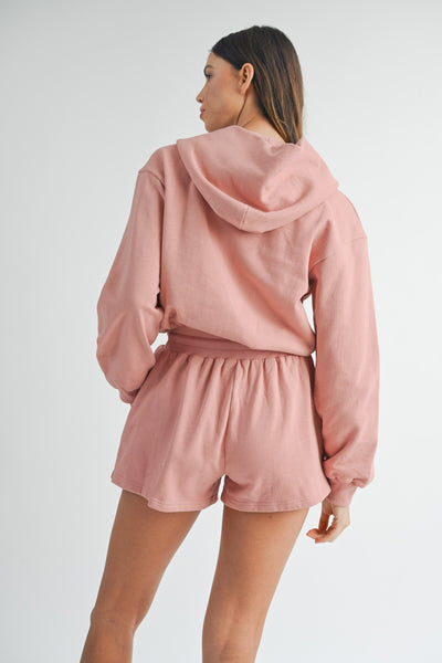 French Terry Hooded Long Sleeve Romper in Dusty Pink Mauve Southern Soul Collectives