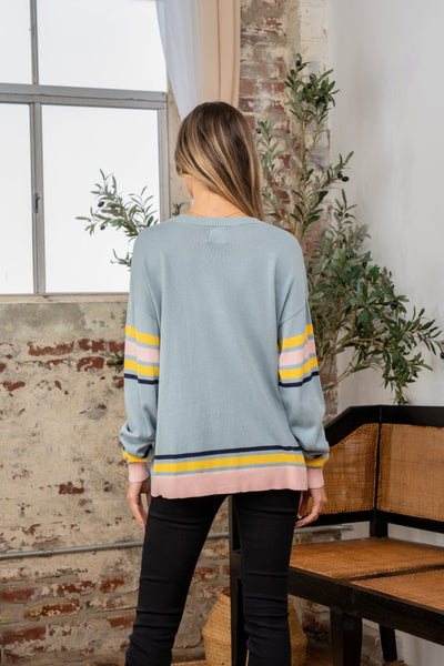 Contrast Stripes Long Sleeve Sweater in Blue Southern Soul Collectives