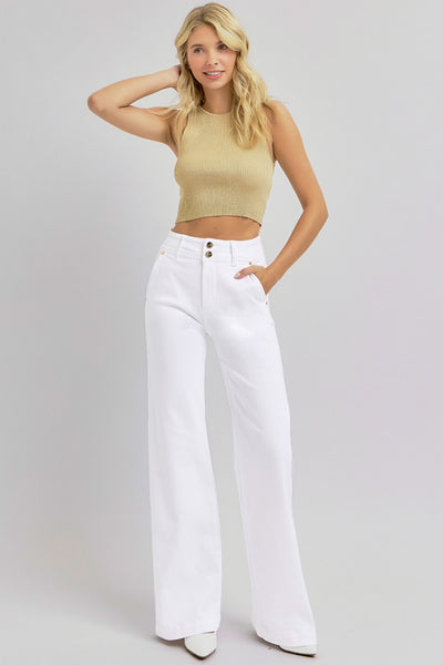 RISEN Full Size Tummy Control Double Button Wide Leg Jeans Southern Soul Collectives