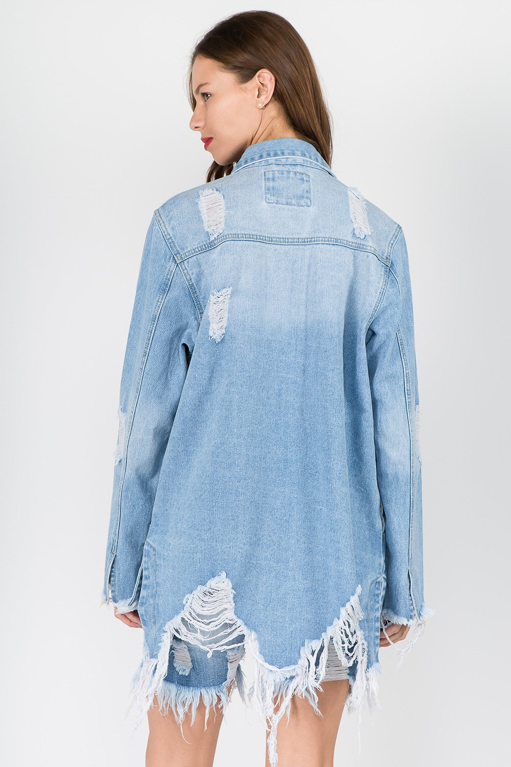 American Bazi Distressed Frayed Hem Denim Jacket Southern Soul Collectives