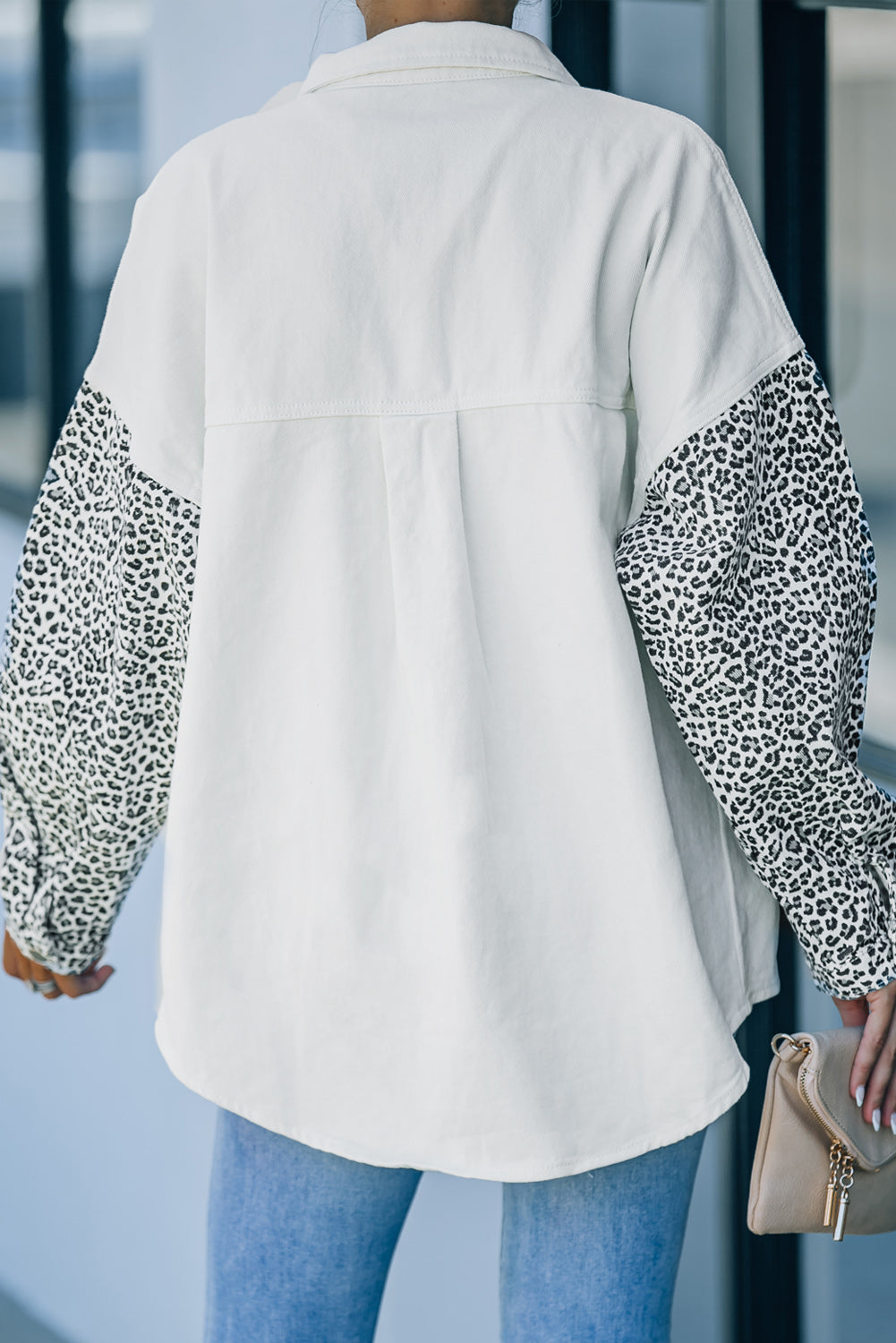 Double Take Leopard Contrast Denim Top Southern Soul Collectives