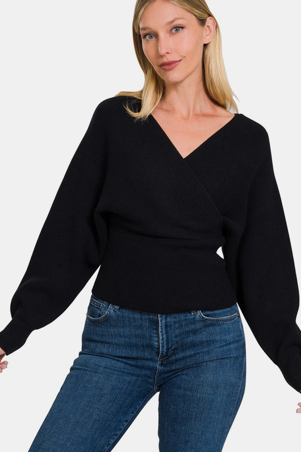 Zenana Cross Wrap Rib Long Sleeve Sweater Southern Soul Collectives