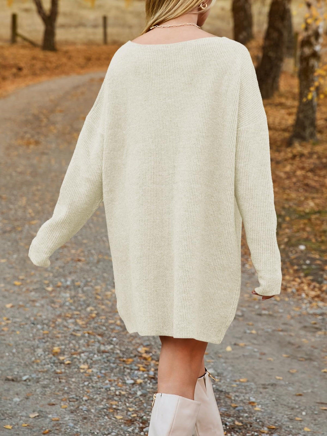 V-Neck Dropped Shoulder Sweater Dress Southern Soul Collectives