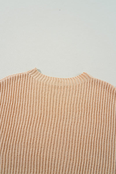 Side Slit Round Neck Long Sleeve Sweater in Tan Southern Soul Collectives