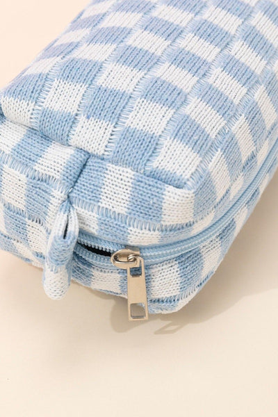 Zenana Checkered Pattern Knitted Cosmetic Pouch Makeup Bag in Multple Colors Southern Soul Collectives