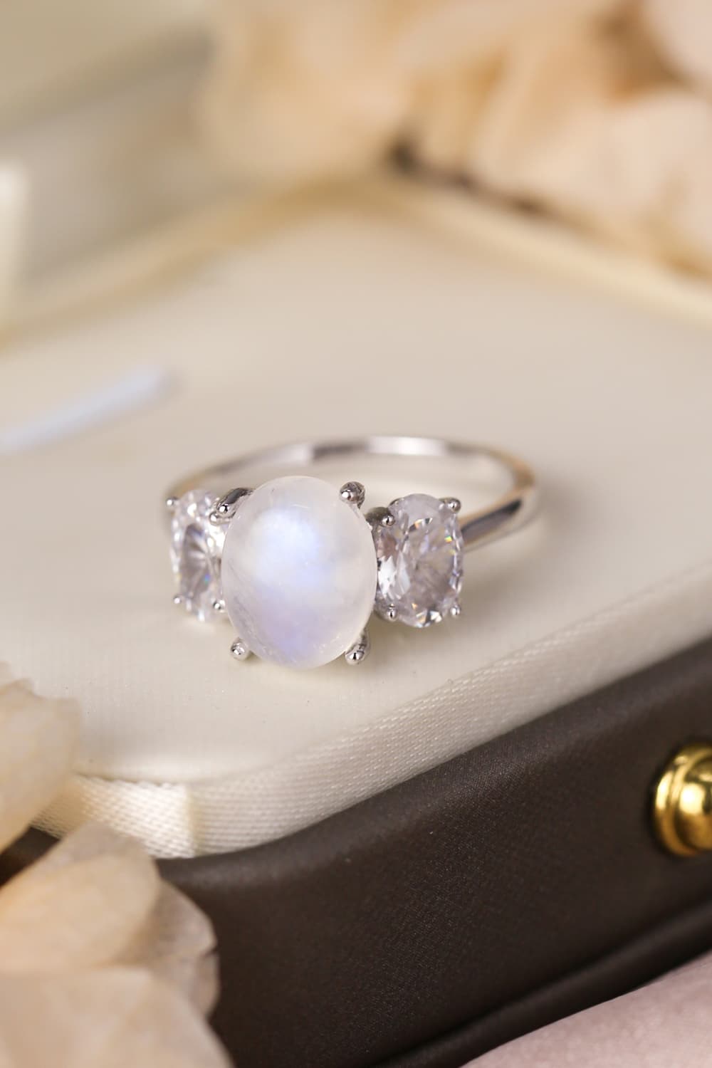 High Quality Natural Moonstone 925 Sterling Silver Three Stone Ring Southern Soul Collectives