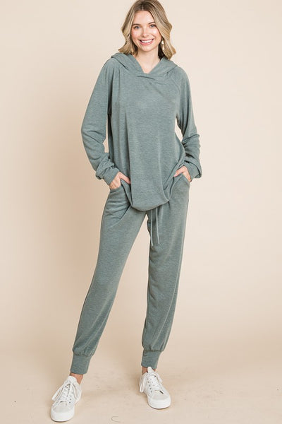 Super Woman Long Sleeve Hoodie and Tied Pants Set in Light Olive Southern Soul Collectives