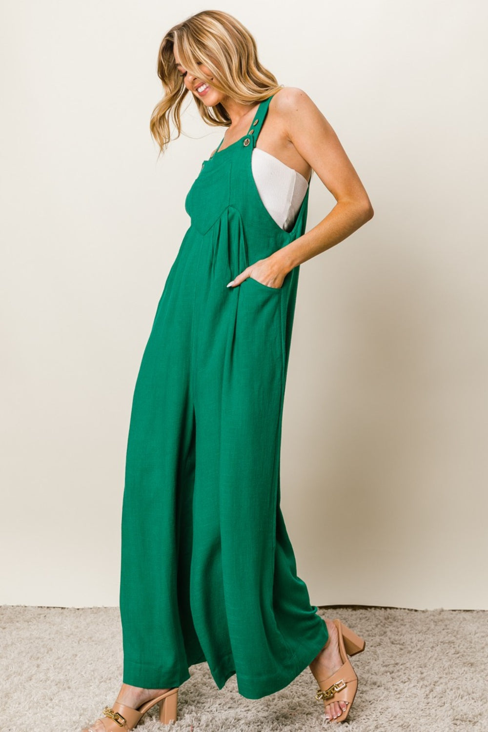 BiBi Texture Sleeveless Wide Leg Jumpsuit Southern Soul Collectives