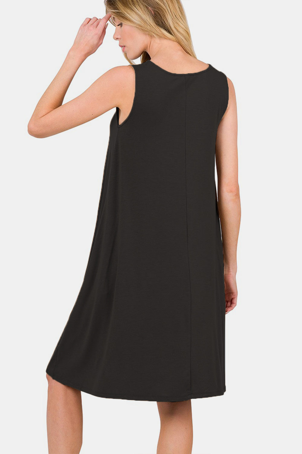 Zenana Sleeveless Flared Dress with Side Pockets in Black Southern Soul Collectives