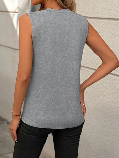 Round Neck Sleeveless Asymmetrical Detail Tank Top in Multiple Colors Southern Soul Collectives