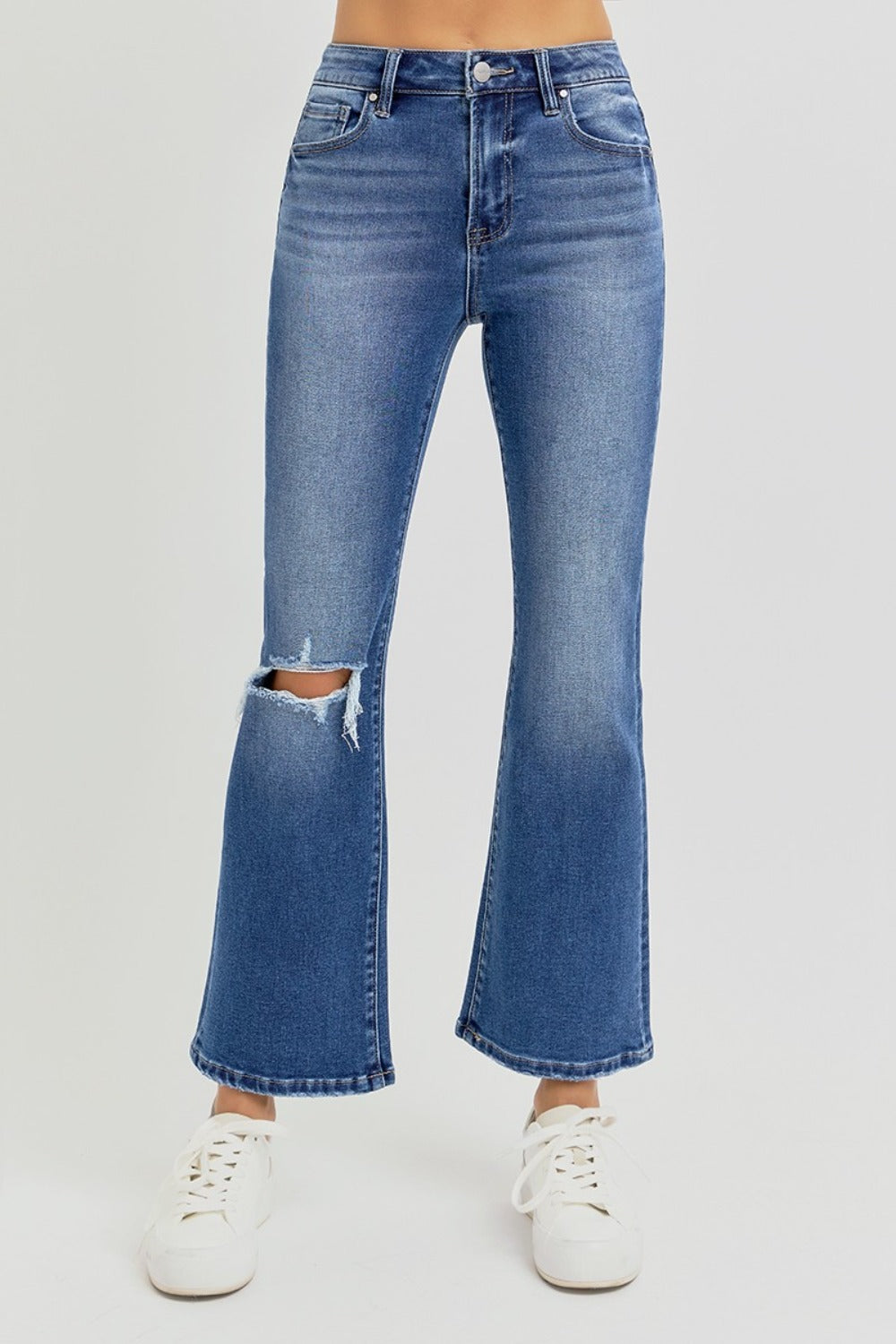 RISEN Distressed High Rise Crop Flare Jeans Southern Soul Collectives