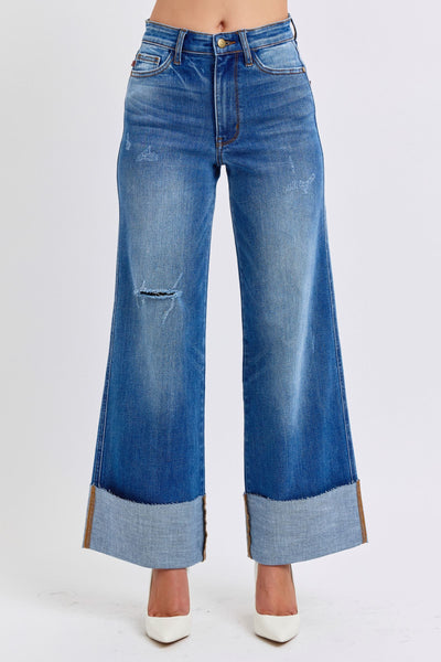 Judy Blue Distressed High Waist Wide Leg Jeans Southern Soul Collectives