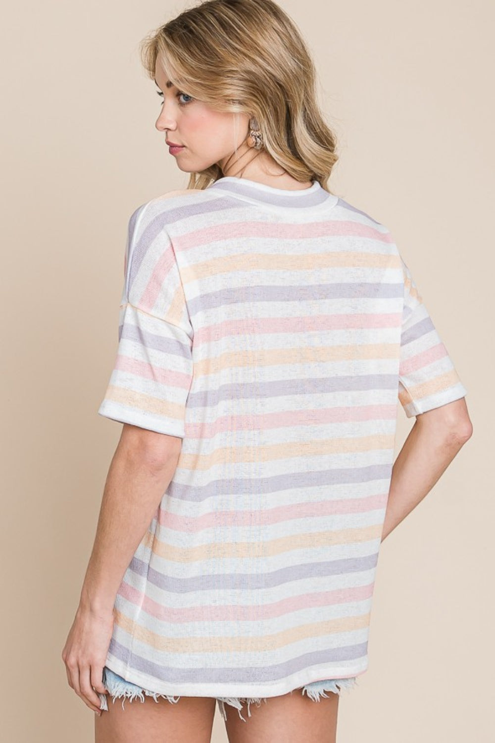 BOMBOM Striped V-Neck Short Sleeve T-Shirt Southern Soul Collectives