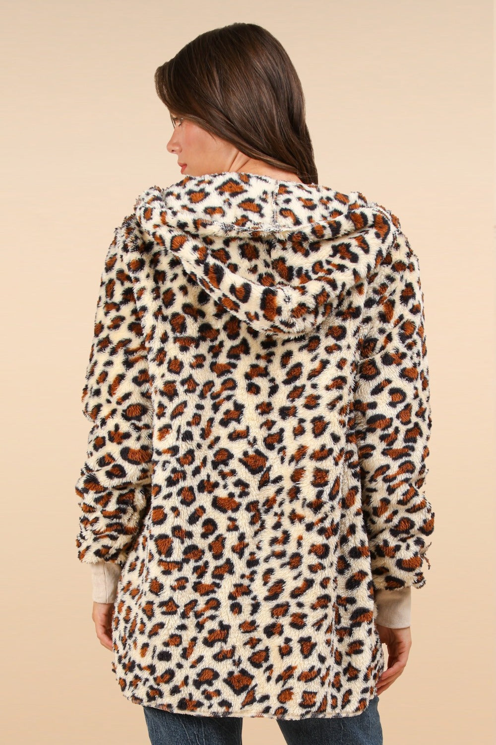 Fuzzy Leopard Print Long Sleeve Hooded Jacket in Ivory Southern Soul Collectives