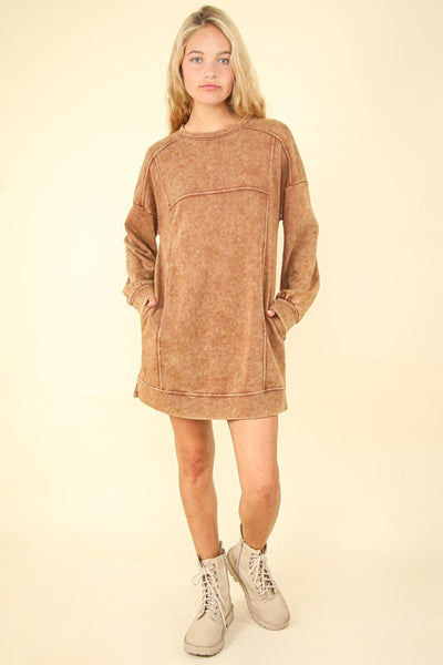 VERY J Mineral Washed Oversized Sweatshirt Mini Dress Southern Soul Collectives