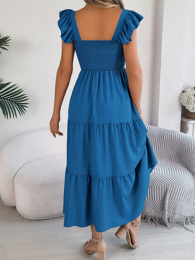 Smocked Square Neck Cap Sleeve Midi Dress Southern Soul Collectives
