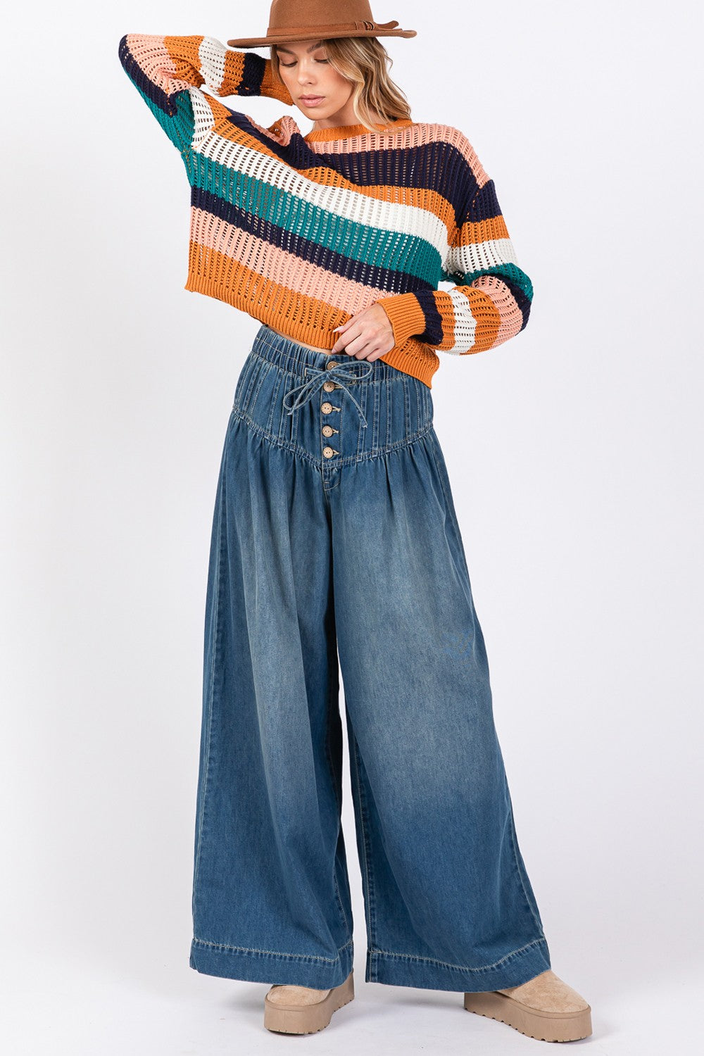 SAGE+FIG Smocked Waist Band Wide Leg Jeans Southern Soul Collectives