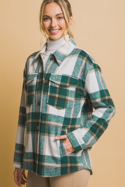 Plaid Button Up Shacket in Green Southern Soul Collectives