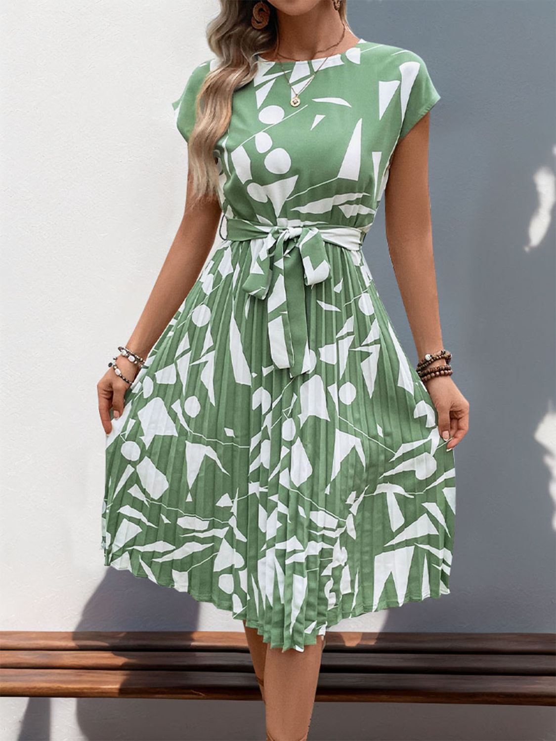 Perfectly Tied Pleated Cap Sleeve Dress in Multiple Prints Southern Soul Collectives