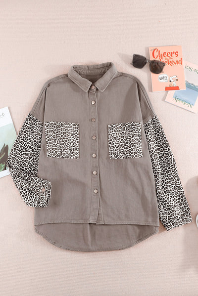 Double Take Leopard Contrast Denim Top Southern Soul Collectives