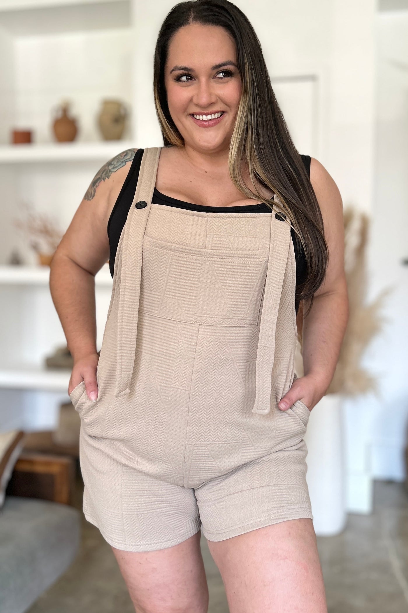 Double Take Full Size Texture Sleeveless Romper Southern Soul Collectives