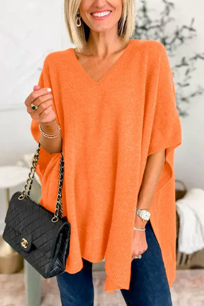 Slit V-Neck Half Sleeve Knit Top Southern Soul Collectives