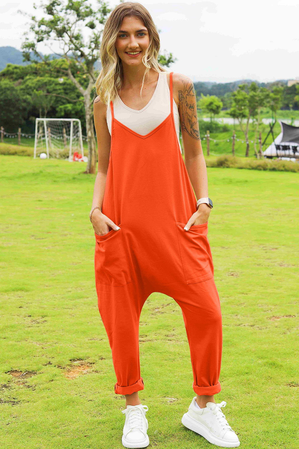 Double Take Full Size Sleeveless V-Neck Pocketed Jumpsuit Southern Soul Collectives