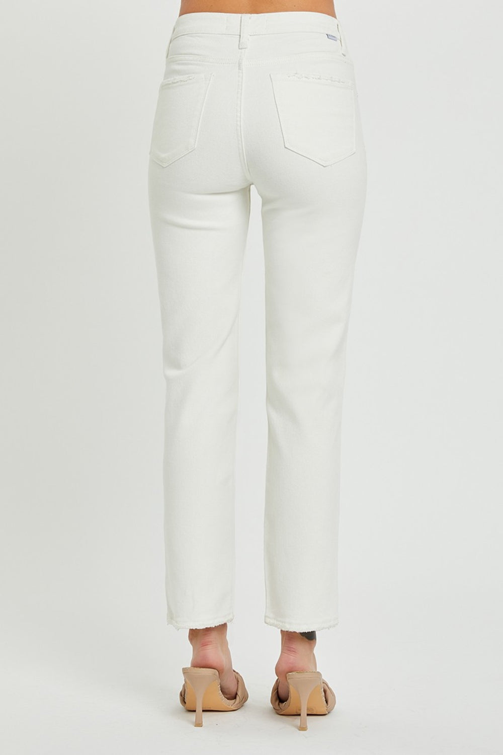 RISEN Mid-Rise Tummy Control Straight Jeans in White Southern Soul Collectives