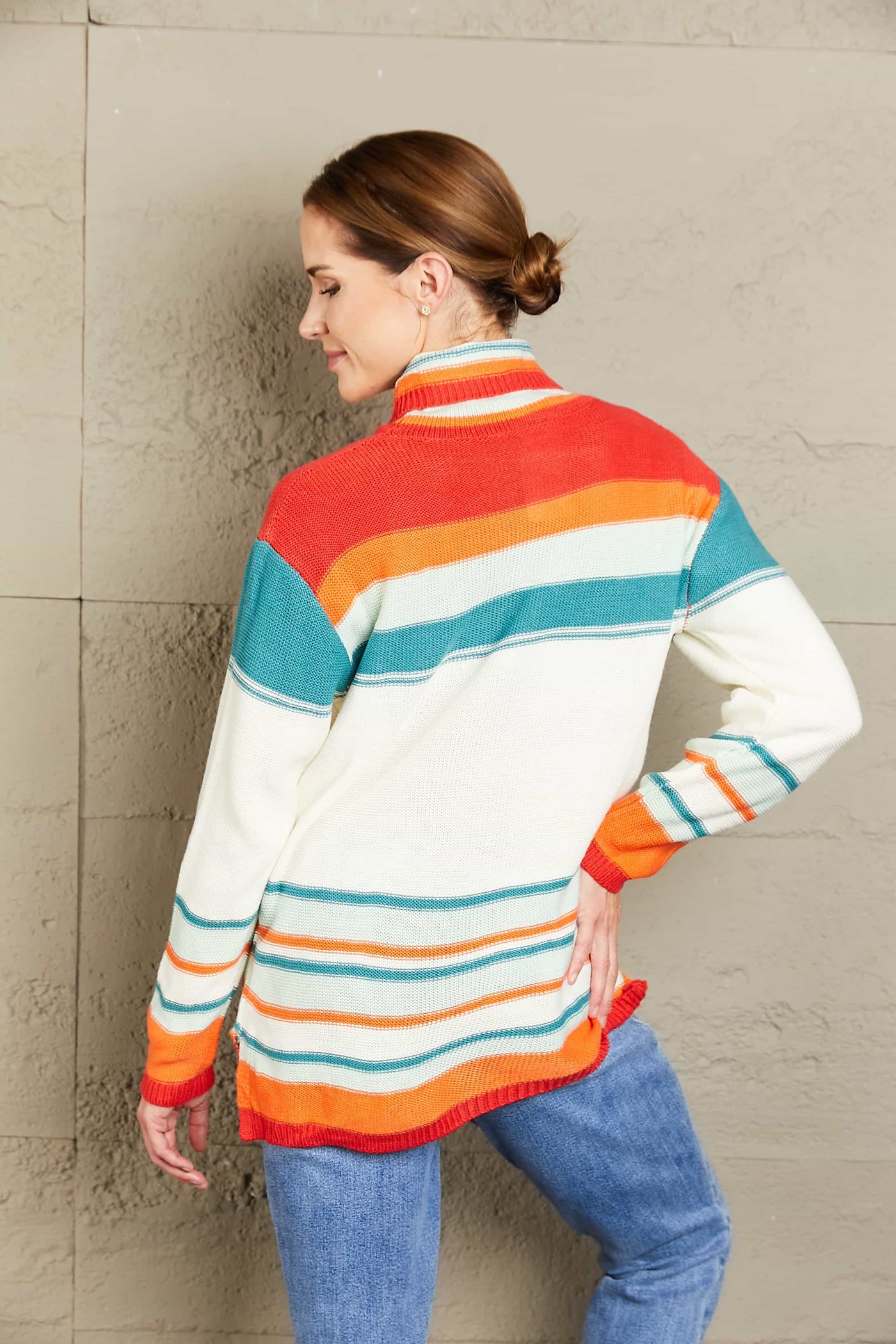 Woven Right Striped Turtleneck Drop Shoulder Sweater Southern Soul Collectives