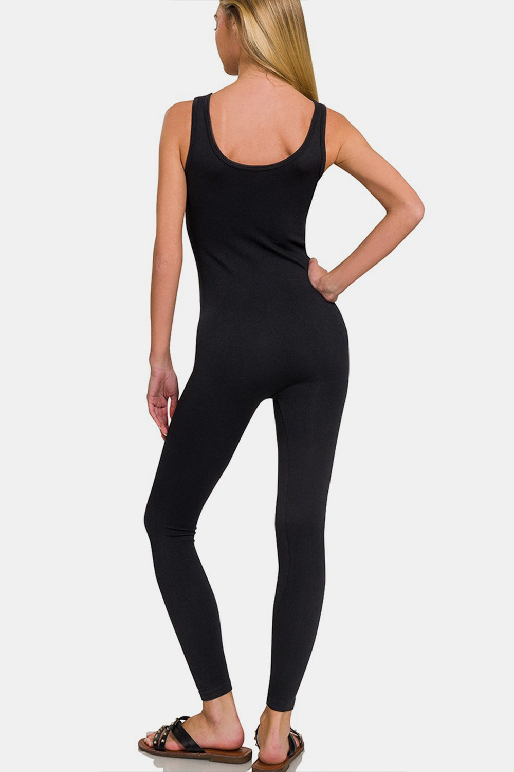 Zenana Ribbed Padded Bra Sports Seamless Athleisure Jumpsuit in Black Southern Soul Collectives