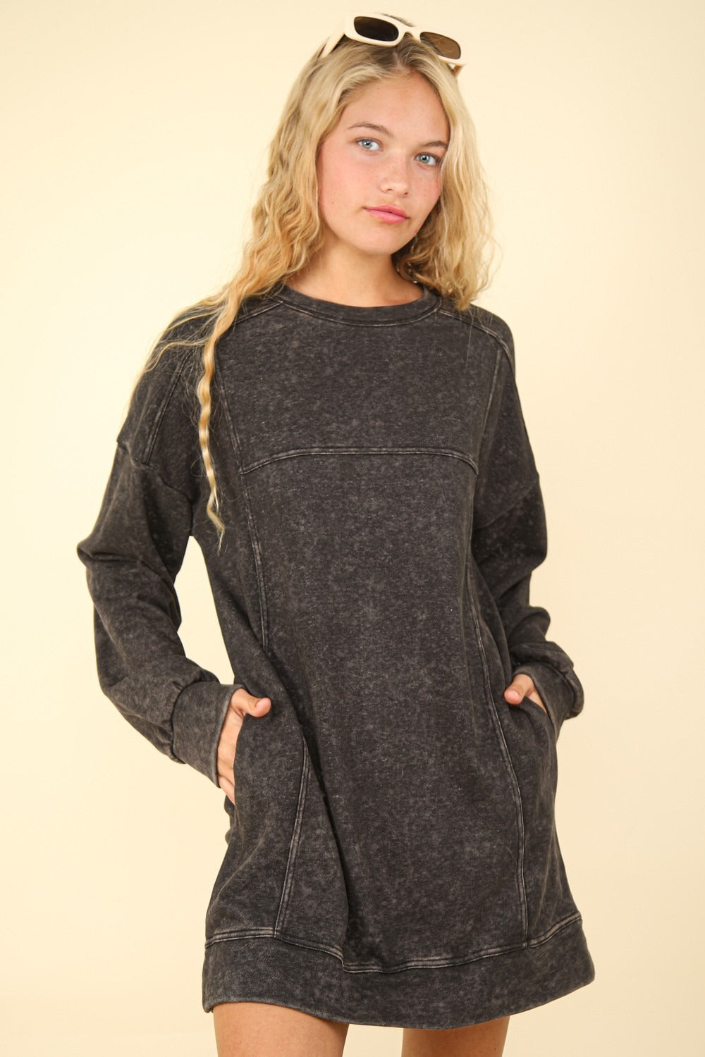 VERY J Mineral Washed Oversized Sweatshirt Mini Dress Southern Soul Collectives