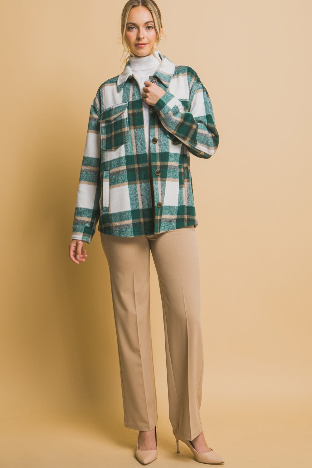 Plaid Button Up Shacket in Green Southern Soul Collectives