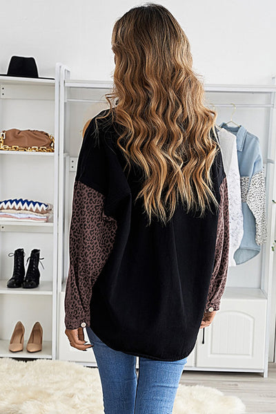 Double Take Leopard Contrast Denim Top Southern Soul Collectives