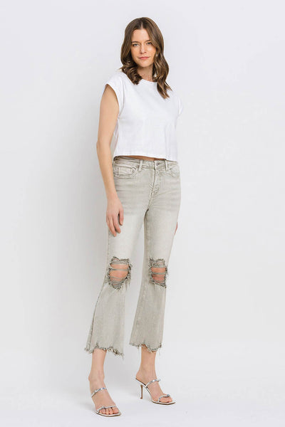 Lovervet Distressed Raw Hem Cropped Flare Jeans Southern Soul Collectives