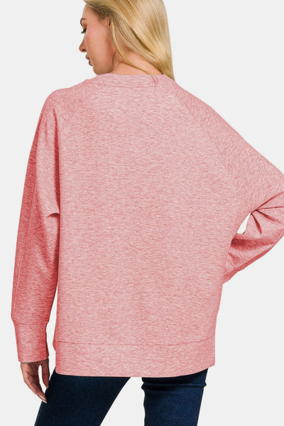 Zenana Scuba Round Neck Side Slit Sweatshirt in Light Rose Southern Soul Collectives