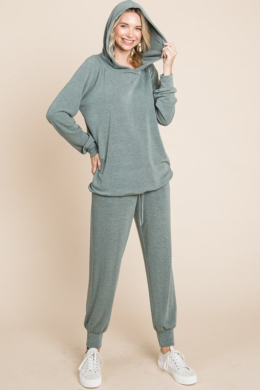 Super Woman Long Sleeve Hoodie and Tied Pants Set in Light Olive Southern Soul Collectives