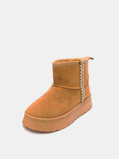 Round Toe Platform Boots with Side Detailing in Caramel Southern Soul Collectives